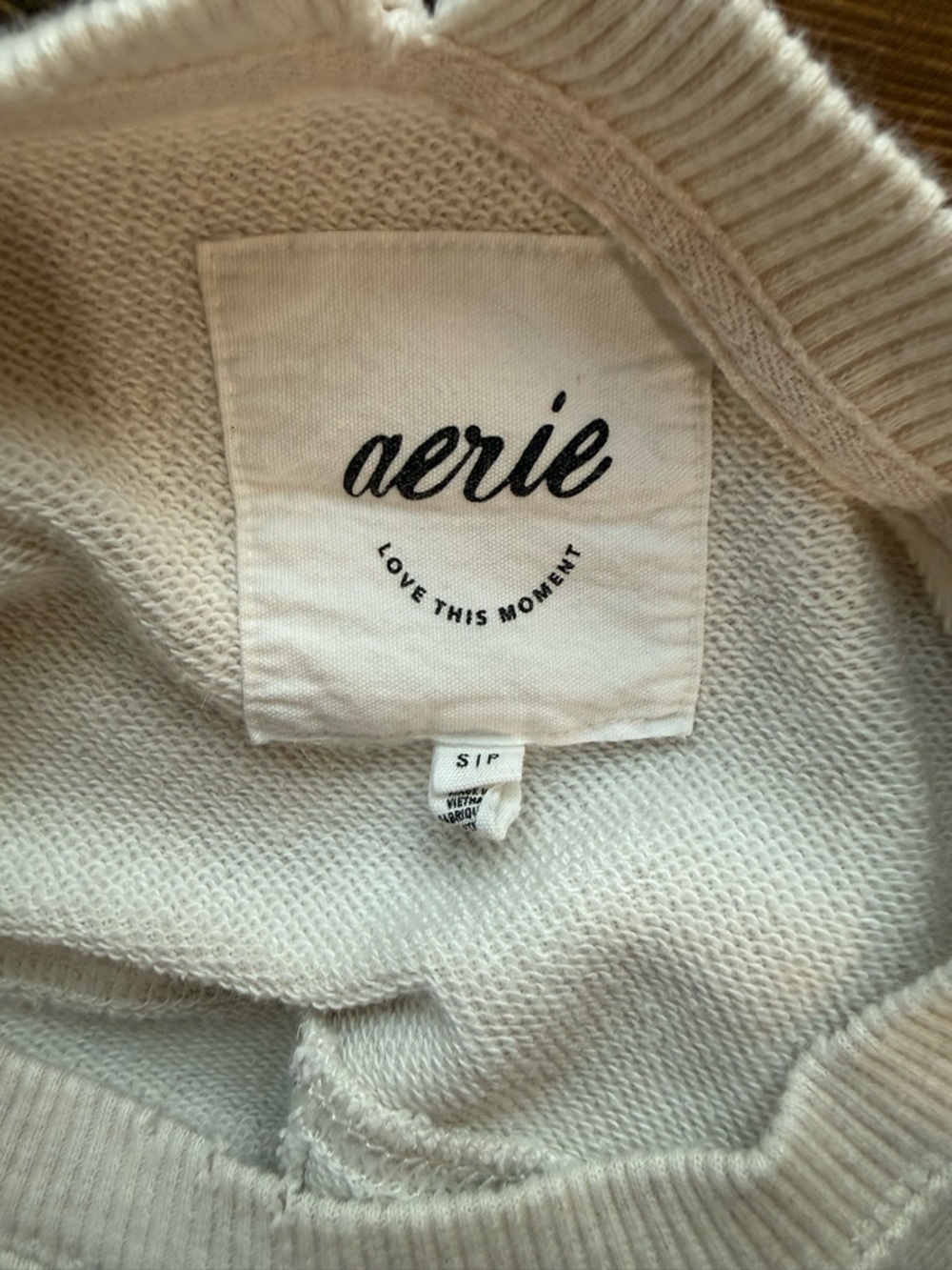 aerie Cream Crewneck Knit Sweater